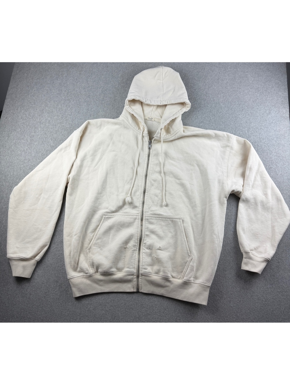 J Galt Brandy Melville Cream Full Zip Hoodie Distressed Oversized Y2K